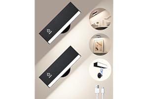 DetarZinLED Rechargeable Wall Sconces Battery Operated Set of 2, Wall Mounted Bedside Lamps, Removable 360° Rotate Magnetic Black Wall Lights for Bedroom,Picture,Living Room,Vanity(2 Pack)