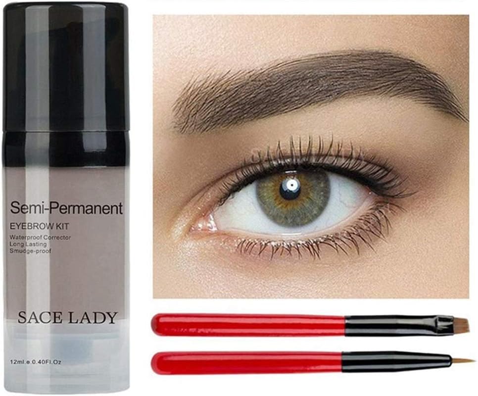 Eyebrow Gel Brow Dye Paint Liquid with 2 Brushes, Aesy Waterproof Make Up Pomade Brush Set Black Eyebrow Stamp Enhancer Pencil Kit Wax Cosmetic (Brunette)