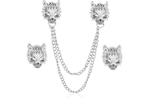 GYRMMUE Wolf Head Long Collar Chain Brooch,Punk Silver Gold Chain Tassel Brooch Pin Vintage Animal Head Coat Collar Lapel Pins for Men Pin Jewelry Gift