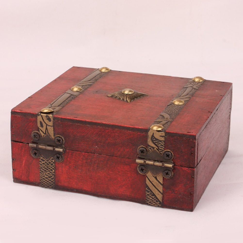 OUNONA Wooden Pirate Treasure Chest Vintage Lock Jewellery Storage Box Case Organizer Birthday Gift Party Favors: Home & Kitchen