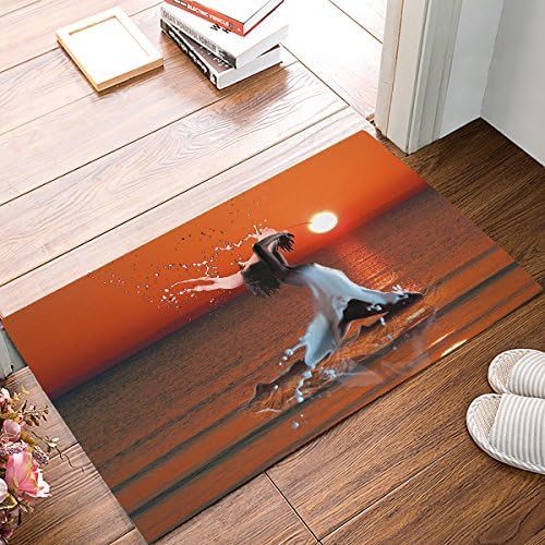 Outdoor Shoe Scraper Doormat Doormat Recycled Rubber Heavy Duty Waterproof Absorbent Large Patio Entryway Exterior Porch Rug Welcome Mats for Front Door Mat Entrance Outside Houses Doorway Sunset Wave