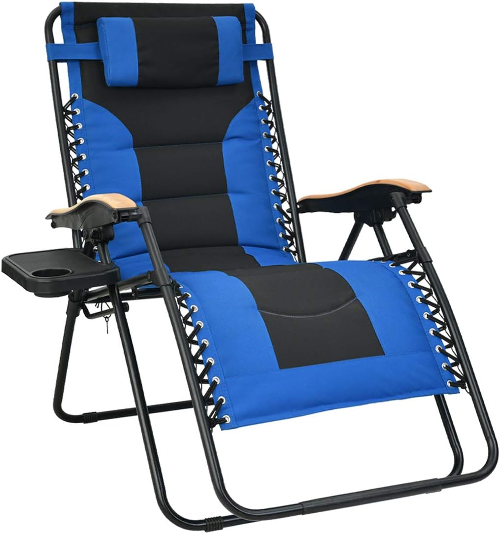 Patio Watcher Oversized Padded Zero Gravity Lounge Chair Patio Foldable Adjustable Reclining Chair with Cup Holder and Removable Pillow for Outdoor Yard Porch 1 Set : Garden & Outdoor
