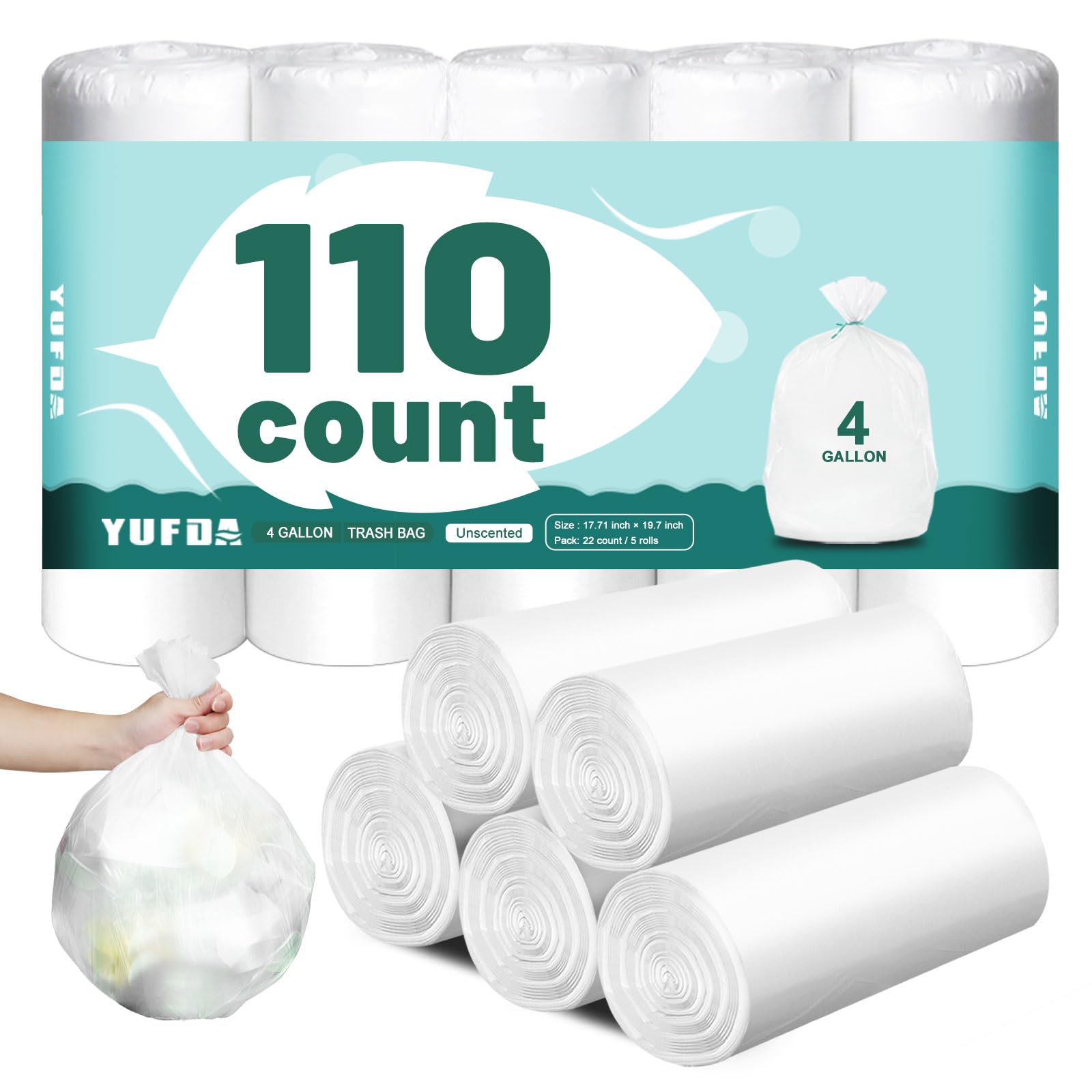 Photo 1 of 110 Count-4 Gallon Trash Bag, White Trash Bags, Bathroom Trash Bags Small Garbage Bags for Bathroom Can,White 4 Gal Small Trash Can Liners?