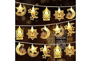 Ramadan String Lights 1.5M 10 LED Lights, 5 Unique Islamic Lantern Designs, Warm White Decorative Lights for Eid, Ramadan, Mo