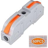 RVBOATPAT 60 PCS Lever Wire Connectors,1 to 1 Inline Electrical Wire Connector,Lever Nuts Wire Connectors 1 Conductor Combina