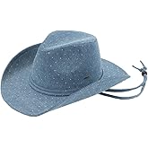 C.C All Over Rhinestone Denim Cowboy Hat with Chinstraps for Women