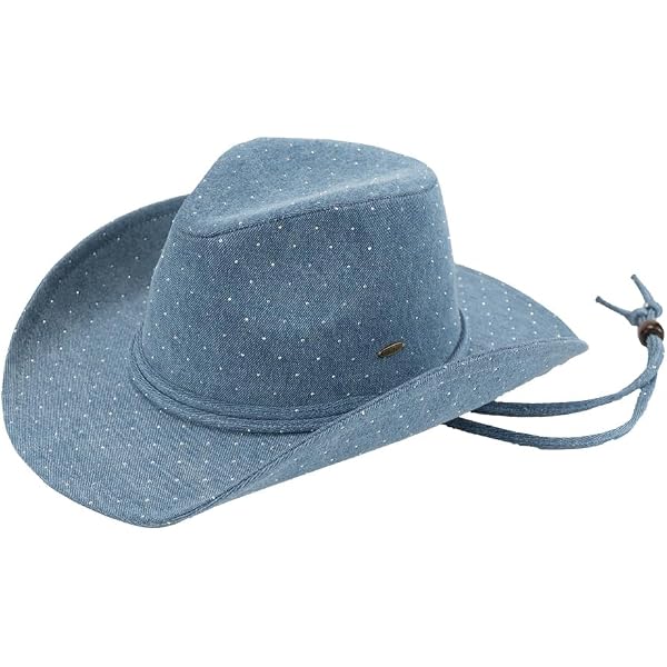 1969 Washed Knitted Denim Cowboy Hat With Suede Strings For Women (us, C.C Washed Knitted Denim Cowboy Hat with Suede Strings for  main image 4
