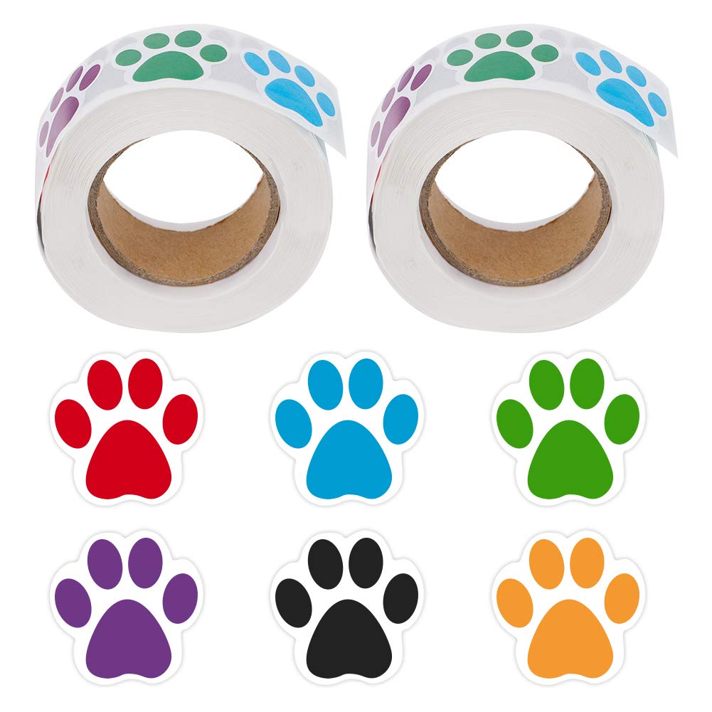 Buy metagio 2 Rolls/1000 Pieces Colorful Paw Print Stickers Dog Paw