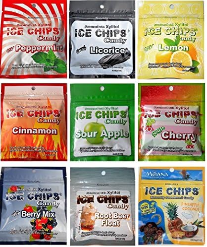 Ice Chips Birchwood Xylitol Candy in Resealable Pouches - Low Carb, Gluten Free, Keto Friendly (9 Flavors)