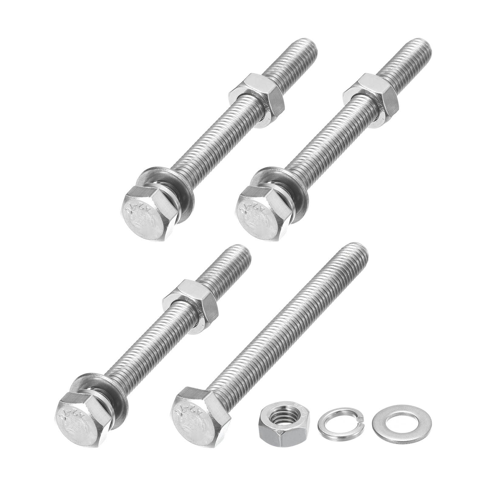 METALLIXITY Hex Head Screws Bolts, Nuts, Flat & Lock Washers Kits (M8-1.25x75mm) 4 Set, Stainless Steel Fully Threaded Machine Screws Bolt Set - for Home Appliance Equipment