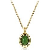 Michooyel S925 Green Jade Oval Pendant Necklace Dainty 18K Gold Plated Sterling Silver Natural Gemstone Necklace for Women