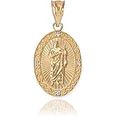 14k Gold Oval Saint Jude Thaddeus Diamond Medal Charm Pendant (Small)