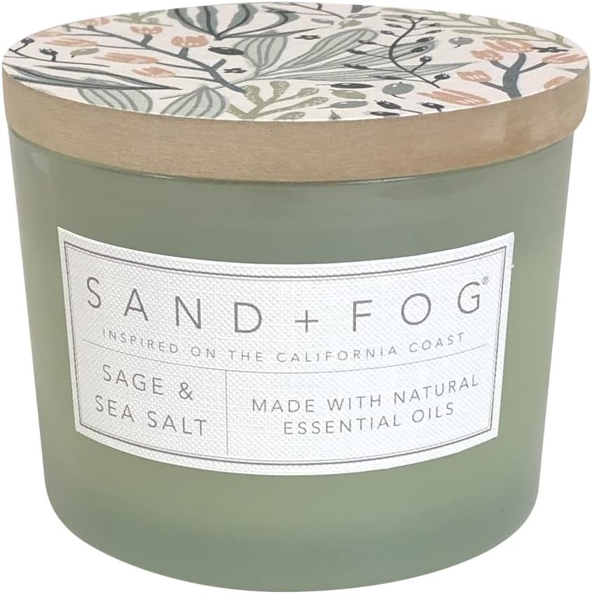 Candles & Holders - Sand + Fog Scented Candle - Sage & Sea Salt – Additional Scents and Sizes – 100% Cotton Lead-Free Wick - Luxury Air Freshening Jar Candles - Perfect Home Decor – 12oz