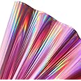 11.8"x53" Holographic Faux Leather Fabric, Mirror Reflective Vinyl for DIY Hair Bows Bags Sewing Crafts (Pink)