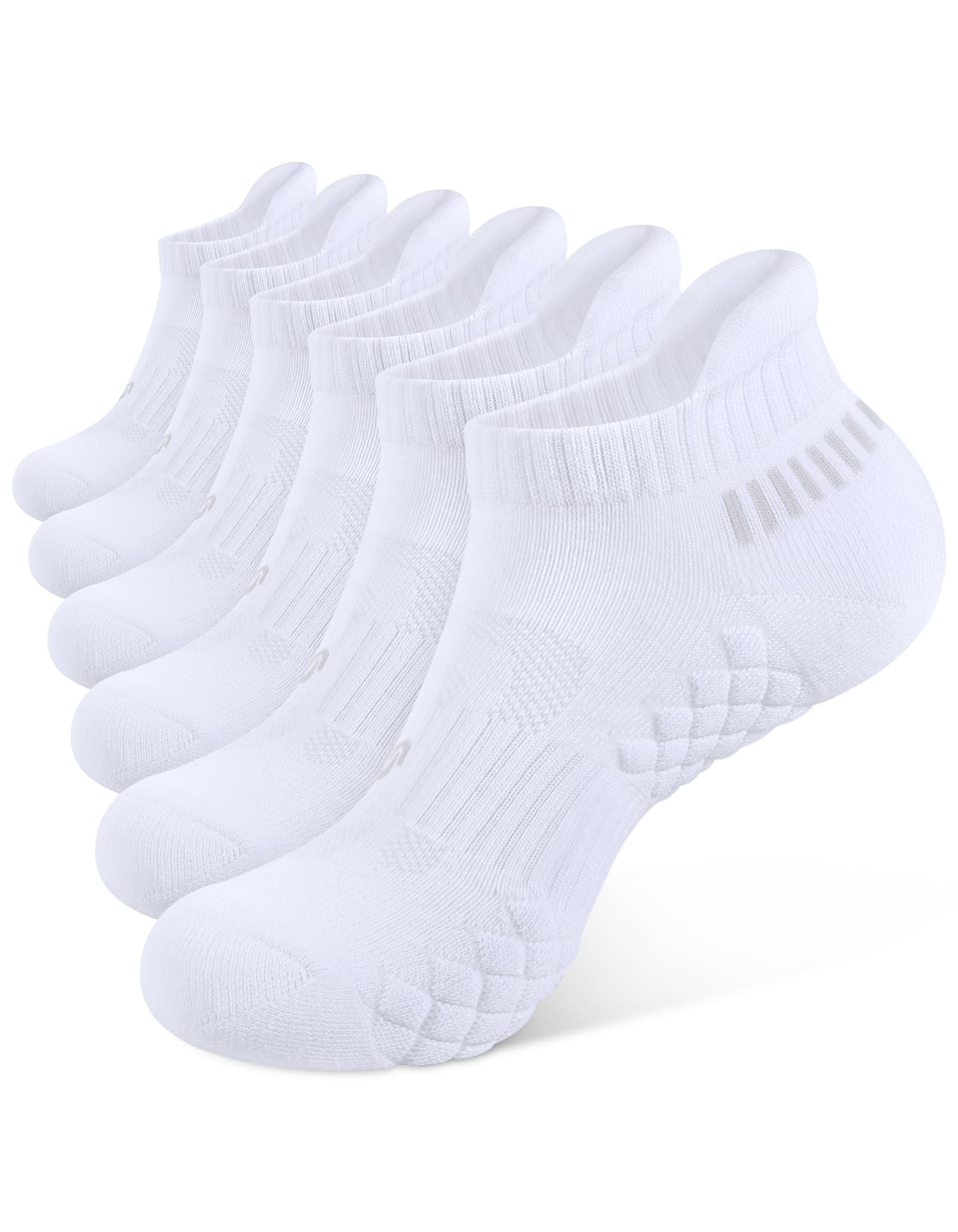 CLOSEMATE 6 Paar Sneaker Socken Herren Kurze Socken 43-46 Gepolsterte Laufsocken Moisture-Wicking Ankle Socks for Running 6 Weiß