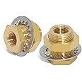 Boeray 2pcs Brass Pipe Fitting 3/8" NPT Female x 3/8" NPT Female 1.3" Length Outer Diameter 1"-14 Bulkhead Coupling Bulkhead Tank Fitting Frame Hose Connector Fit min 25mm Hole