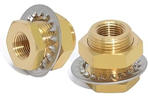 Boeray 2pcs Brass Bulkhead Fittings 3/8” NPT Female to 3/8” NPT Female Thread Bulkhead Straight Connector Brass Coupling 1.3” Length Outer Diameter 1”-14 Bulkhead Tank Air Hose Line Pipe Fittings