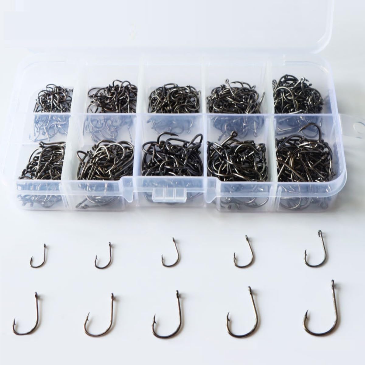 HOUSON 500PCS Fish Hooks, Strong Sharp Fishhook Carbon Steel Barbed Fishing Hooks Sea Fish Hooks with Barbs Size 3 4 5 6 7 8 9 10 11 12