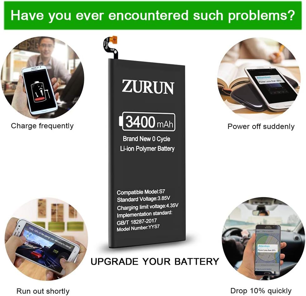 Galaxy S7 Battery ZURUN 3400mAh Li-Polymer Battery EB-BG930ABE Replacement for Samsung Galaxy S7 G930 G930V G930A G930T G930P with Screwdriver Tool Kit | S7 Battery Replacement Kit [2 Year Warranty]: Home Audio & Theater