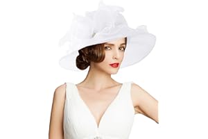 TLMNU Organza Fascinator Hat - Women's Wide Brim Church Bridal Tea Party Wedding Hat