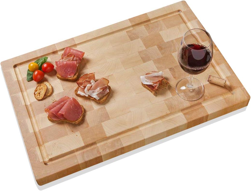 Gourmet Chopping Boards Super Large Butchers Block Made of End Grain Rustic Lime Wood, Rectangular Shape (23.6 x 15.7 x 1.6 in Board With Intended Juice Groove