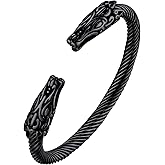 Bestyle Heavy Stainless Steel Viking Cuff Bracelet for Men Boy, Open Adjustable Bangle Raven/Wolf/Rune Bracelet Vintage Retro Cool Viking Jewelry, Gift Package