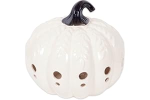 DII CAMZ38030 White Large Pumpkin with Leaves Lantern