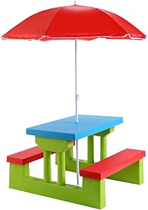 4 Seat Kids Picnic Table w/Umbrella Garden Yard Folding Children Bench Outdoor
