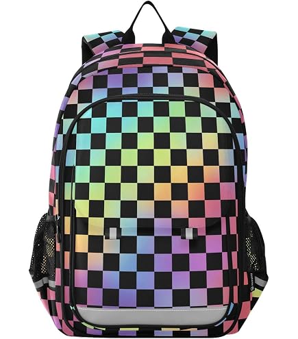 ALAZA Rainbow Checkered Checker Laptop Backpack Purse for Women Men Travel Bag Casual Daypack with Compartment & Multiple Pockets