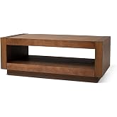 Maven Lane Artemis Coffee Table with Storage, Brown Solid Wood, 18" | 18 Inch Rectangular Coffee Table with Open Display Shel