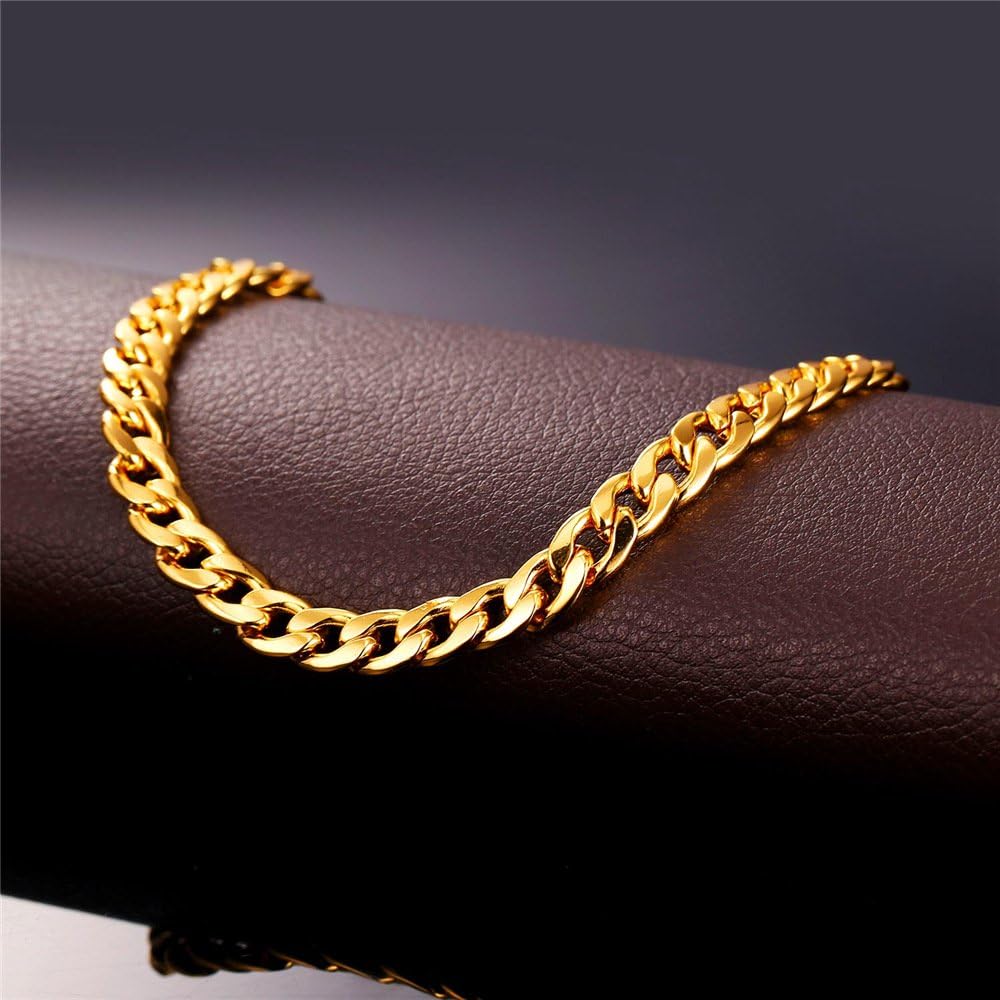 Barefoot Jewelry 18K Gold Plated Cuban Chain Anklet Women/Men Foot Bracelet, 22-27 CM Long: Clothing