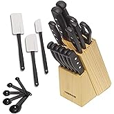 Farberware 22-Piece Never Needs Sharpening Triple Rivet High-Carbon Stainless Steel Knife Block and Kitchen Tool Set, Black, Durable ANDPrecision Cutlery