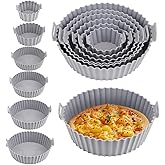 6 Pieces Silicone Air Fryer Liners Set Reusable Basket of Small Airfryer Liner for Instant Pot and Healthy Cooking (Gray)