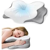 CosBed Cervical Neck Pillow, Memory Foam Neck Support, Dual Height,Odorless | Ergonomic Neck Support Pillow for Neck Pain Relief, Cooling Cover, Pillow for Side Back &amp; Stomach Sleepers, White