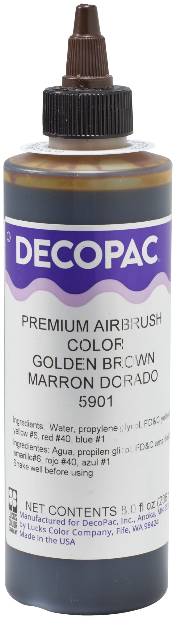 DecoPac Golden Brown Food Coloring, 8 Fl Oz Airbrush Food Color, Edible