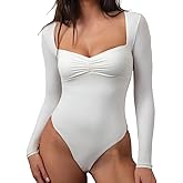 CHYRII Womens Sexy Square V Neck Bodysuit Tops Fall Fashion Long Sleeve Going Out Tops