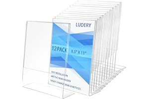 Ludery Acrylic Sign Holder 8.5 x 11, Plastic Display Stand, Clear Sign Holder, Tabletop Sign Holder for Office, Home, Store, Restaurant, 12pack(12)