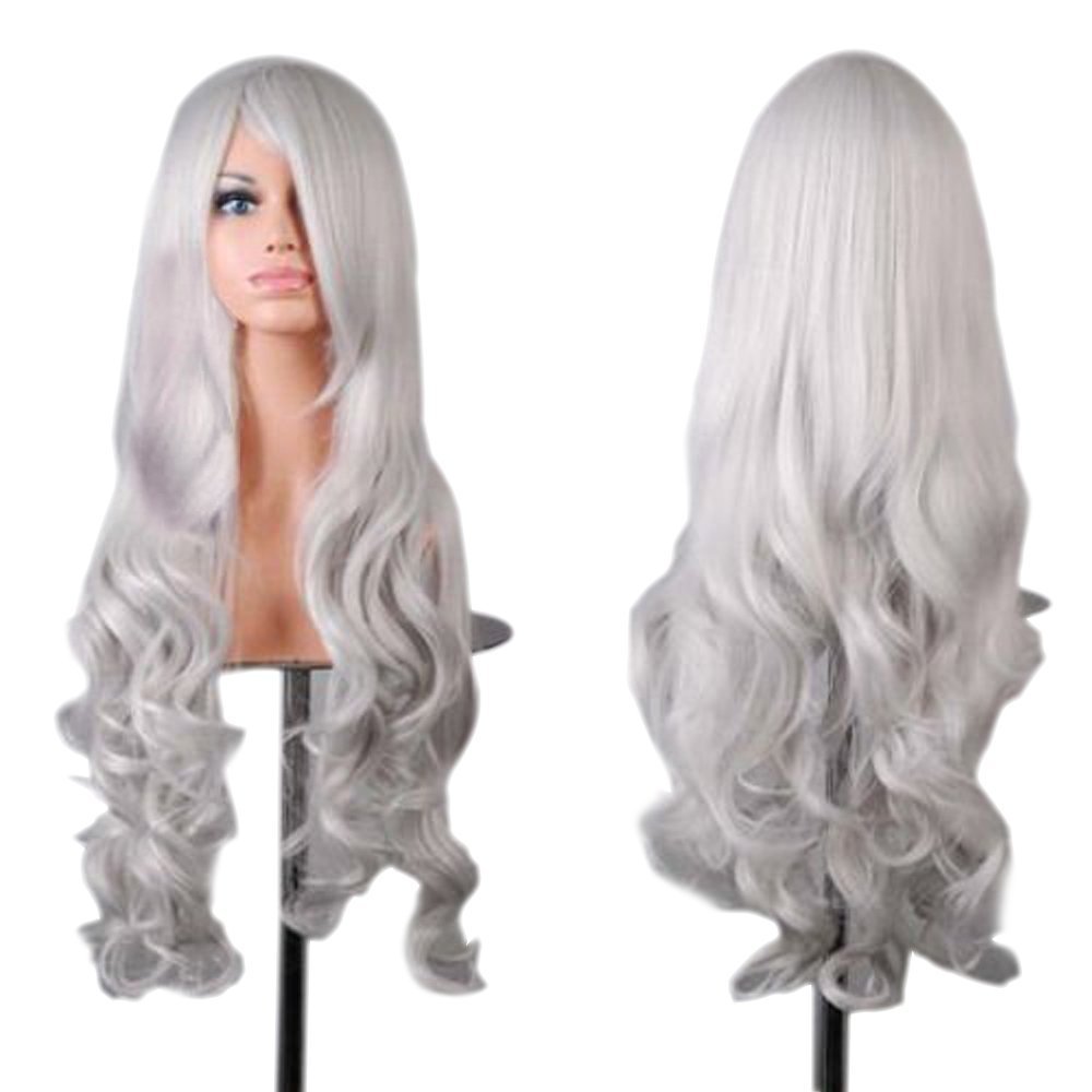 Long Black Wigs for Women Long Straight Synthetic Black Wigs for Party Cosplay Halloween Anime (A-Silver White) — image 1