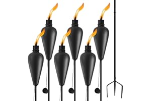 ZSZMFH Upgraded Home Garden Torch Set of 6, Outdoor Metal Torch Garden Décor, 59.5 Inch Citronella Torches with 3-Prong Grounded Stake,Metal Light Torches for Party Patio Pathway（Black）