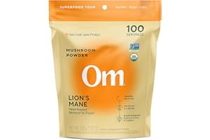 OM MUSHROOM SUPERFOOD Om Lion’s Mane Mushroom Powder - Organic Mushroom Supplement and Nootropic - Support Memory, Focus and Nerve Health, 7.05 oz (100 Servings)​