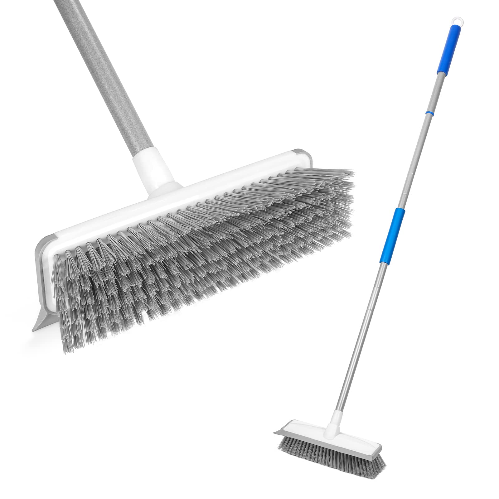 Lalafancy Floor Scrubbing Brush with Long Handle Telescopic 130cm, Stiff Bristle Floor Brush with Squeegee Bathroom Cleaning Scrubber, Floor Sweeper Indoor for Cleaning Bathroom Deck Tile Patio