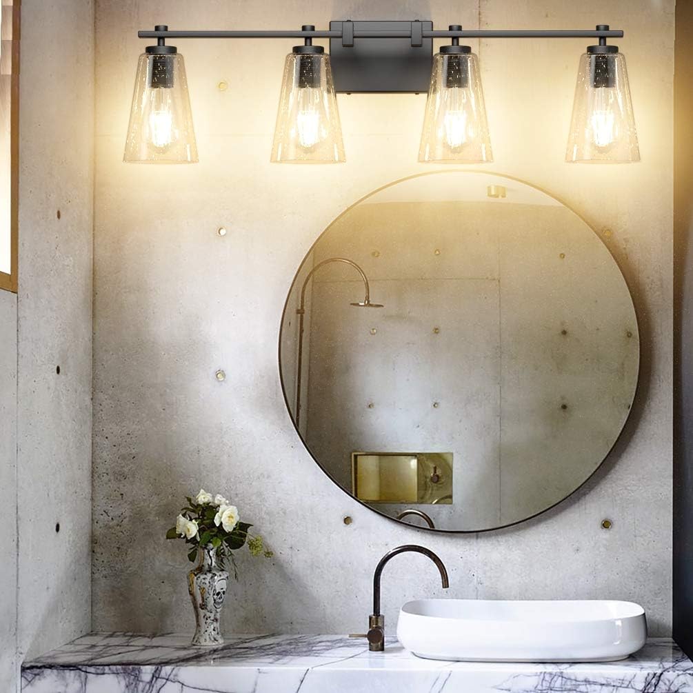 Aipsun Industrial Bathroom Vanity Light Black Vintage Bathroom Lighting Fixtures Vanity Light Fixtures for Bathroom 4-Light (Not Include Bulb) - - 