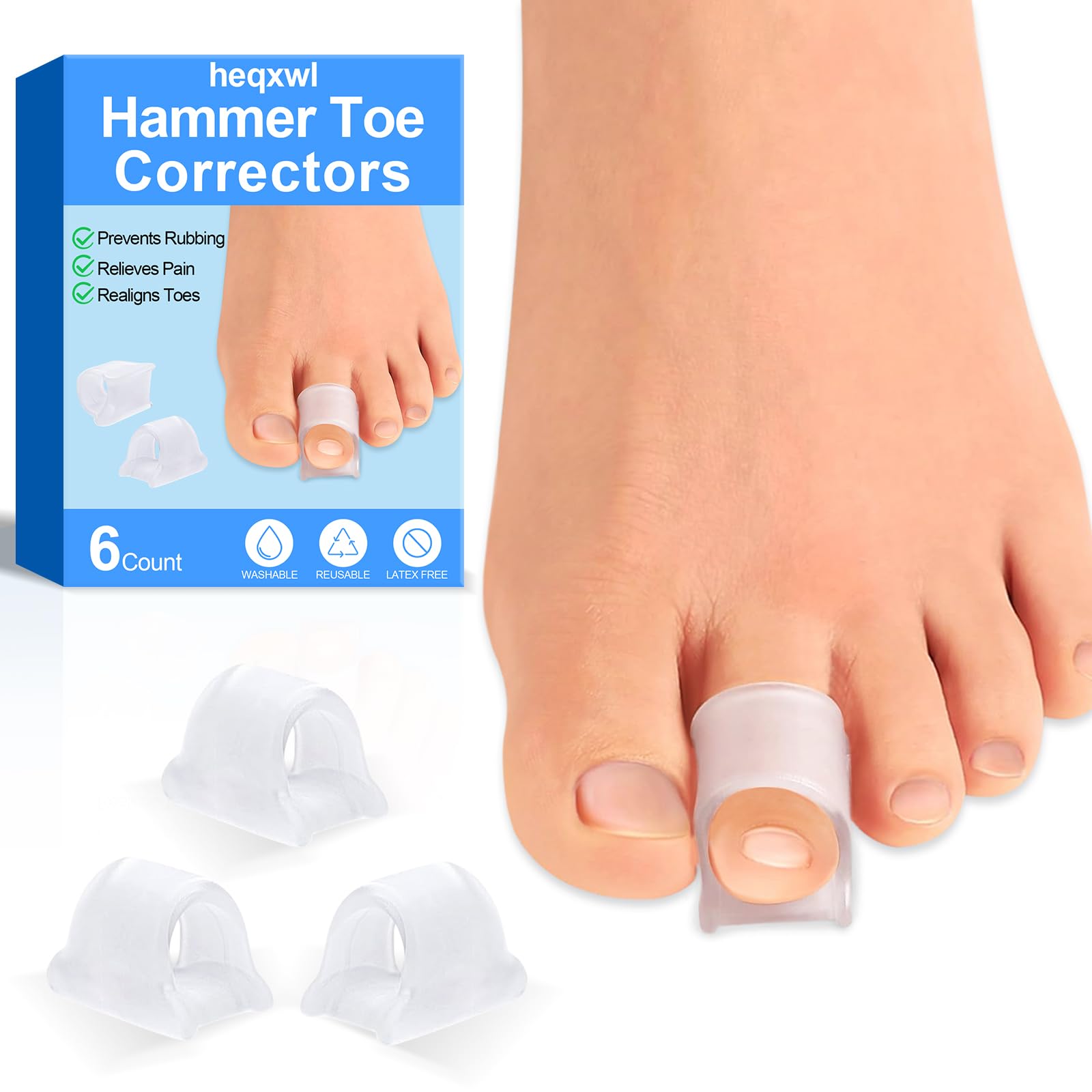 Photo 1 of Hammer Toe Corrector, 6 Pack Toe Spacers, Toe Straighteners for Curled Toes, Bunion Corrector for Preventing Rubbing & Relieve Pressure (Medium)