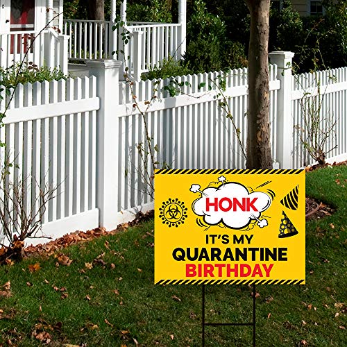 Honk-Its-My-Birthday-Yard-Sign-Quarantine-24-x-18-Coroplast-Visible-Text-Long-Lasting-Rust-Free-Happy-Birthday-Honk-Yard-Sign-with-Metal-H-Stake-A-24x18-Single-Sided