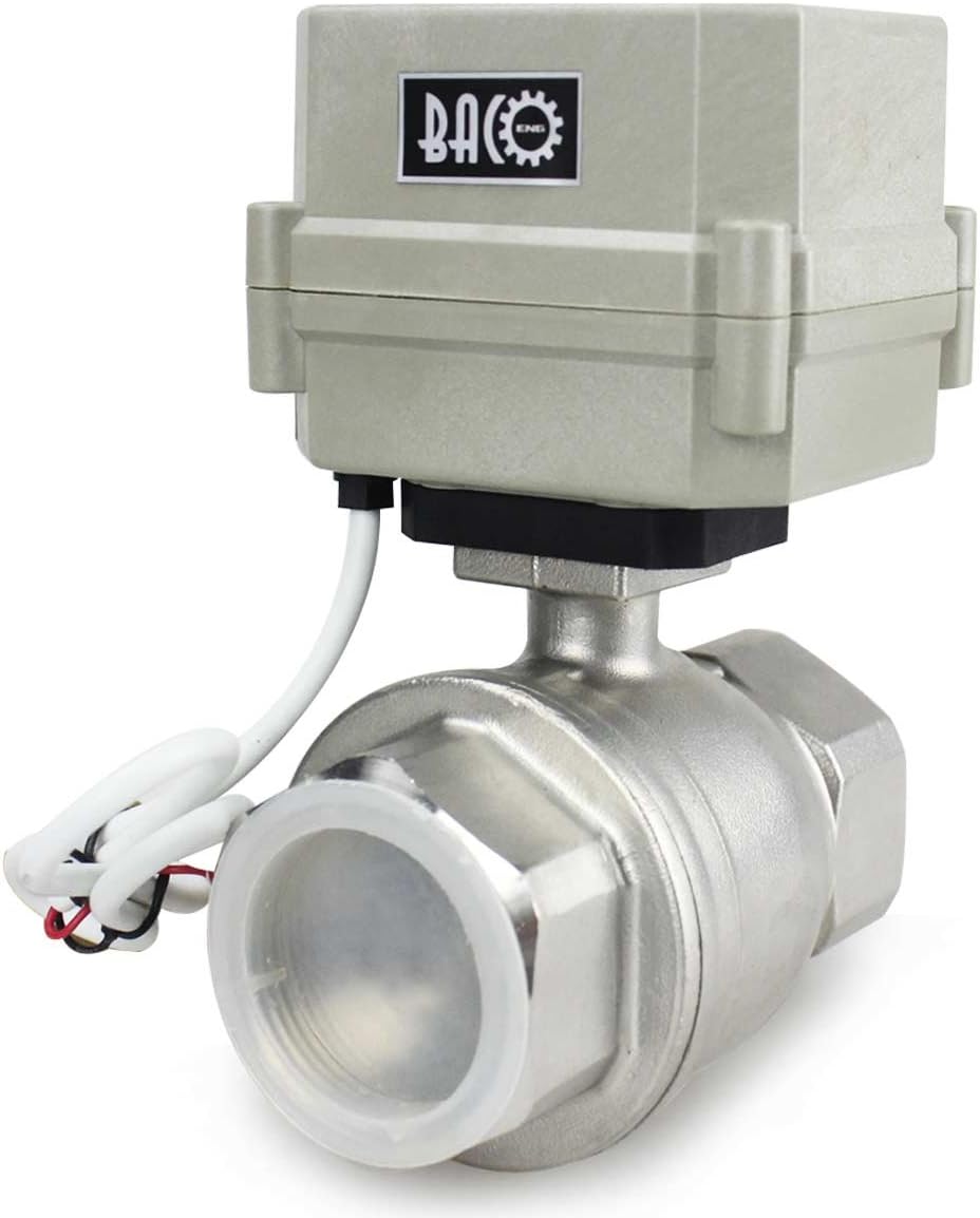 BACOENG 1 1/2" DN40 Stainless Steel BSP 2 Port Motorized Ball Valve (AC110-230V CR202C 2 Wires Normally Closed Electric Ball Valve)