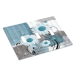 Flower Daisy Floral Teal Gray Abstract 3 Gang Light