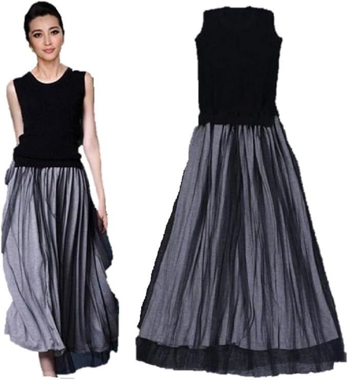 Amazon Co Jp ドッキングワンピース ニットワンピ チュールスカート ノースリーブ マキシ丈 M 並行輸入品 服 ファッション小物