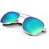 J+S Premium Military Style Classic Square Aviator Sunglasses, Polarized, 100% UV protection for Men Women