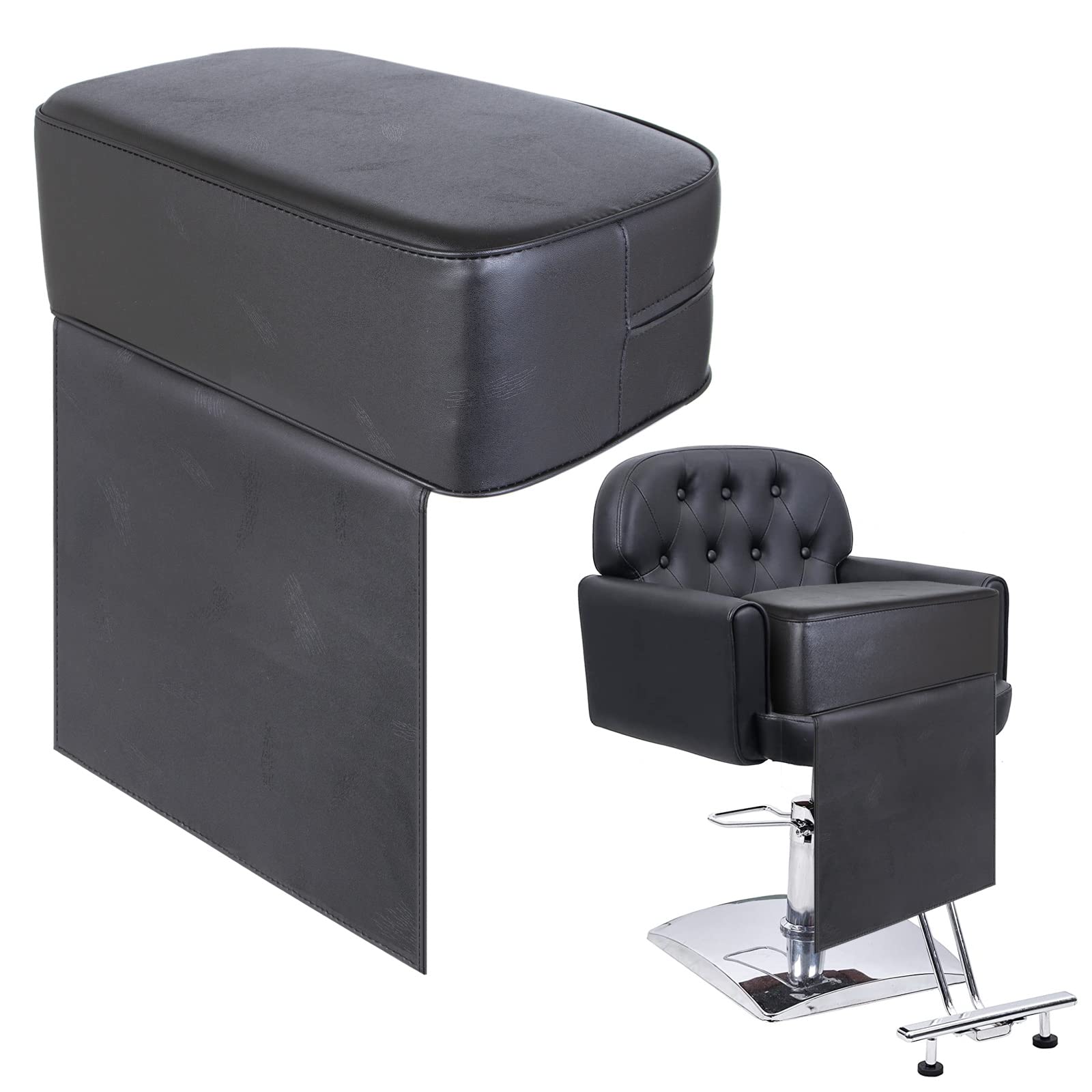 Photo 1 of Salon Booster Seat Cushion for Hair Cutting Salon Leather Pads Large Size, Boat Booster Seat Cushion, Styling Chair Seat Booster, Barber Beauty Salon Spa Equipment Black