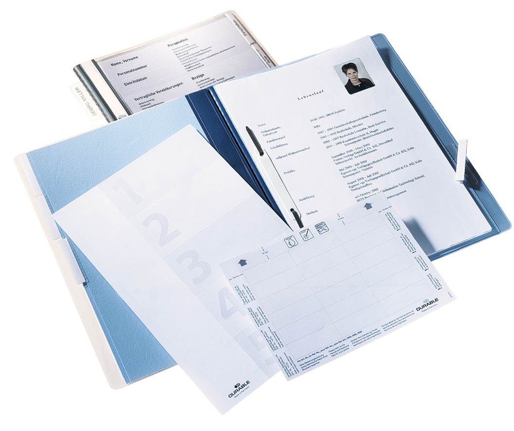Durable Personnel Document Folder A4 - With Suspension Rail - Includes Cover Sheet & 5 Index Tabs - Blue - Pack of 5